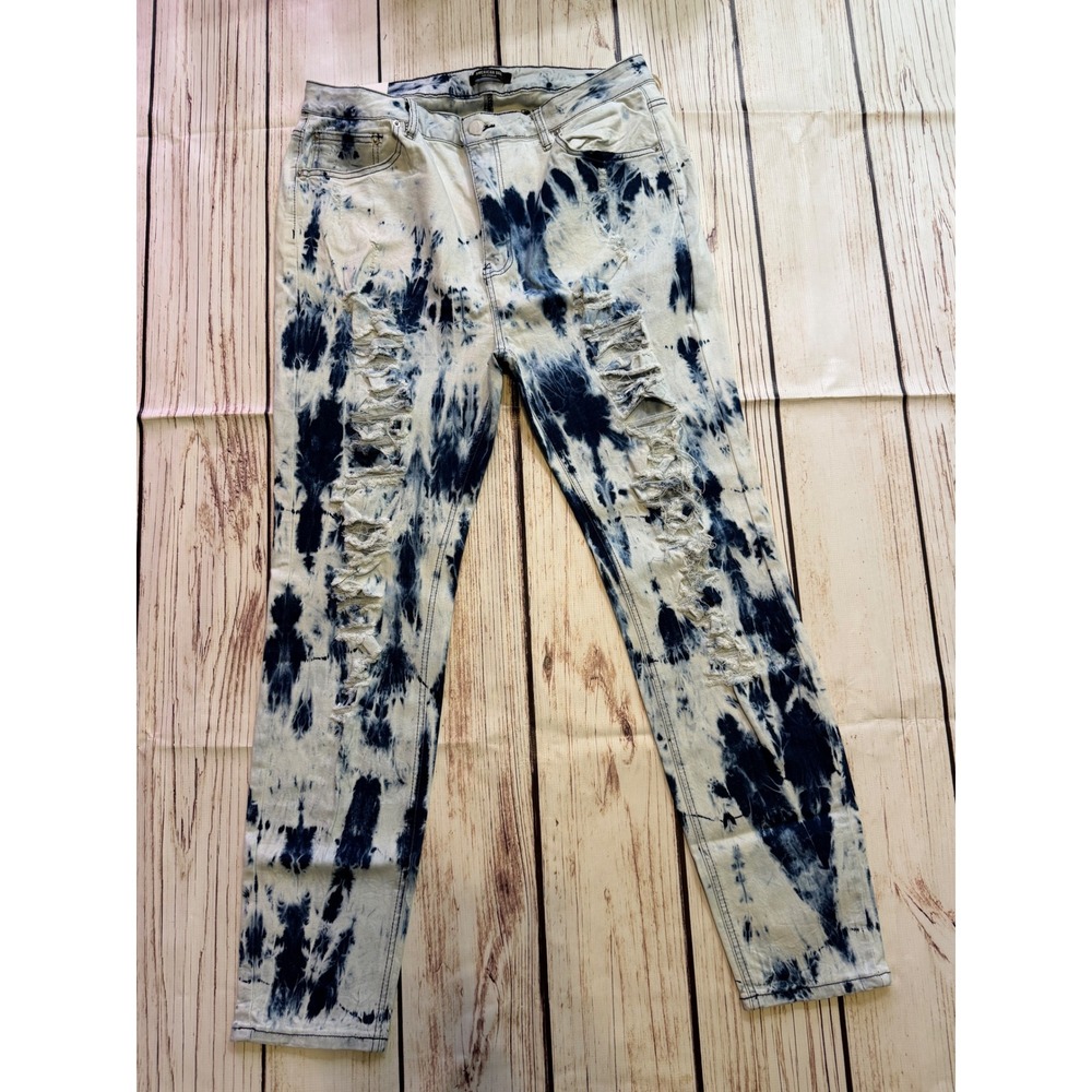 American Bazi High Rise Skinny Jeans Ice Blue Tie Dye Distressed RJH-2790P 2X